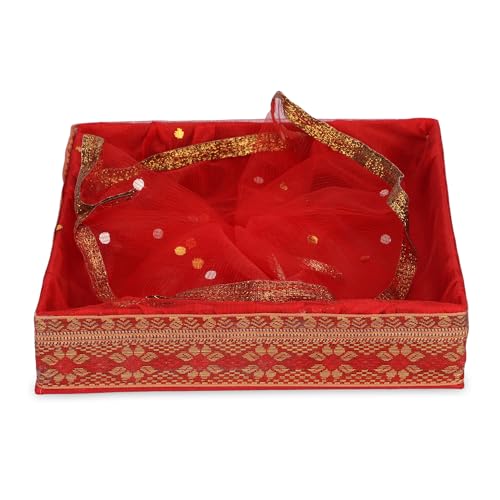 ekysa dekor MDF multipurpose fancy hamper Basket/Tray/Platter box with Tissue net - (20 * 20 * 5.5, 25 * 25 * 5.5 cm), Set of 2 - Image 3