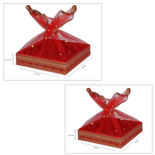 ekysa dekor MDF multipurpose fancy hamper Basket/Tray/Platter box with Tissue net - (20 * 20 * 5.5, 25 * 25 * 5.5 cm), Set of 2 - Image 2