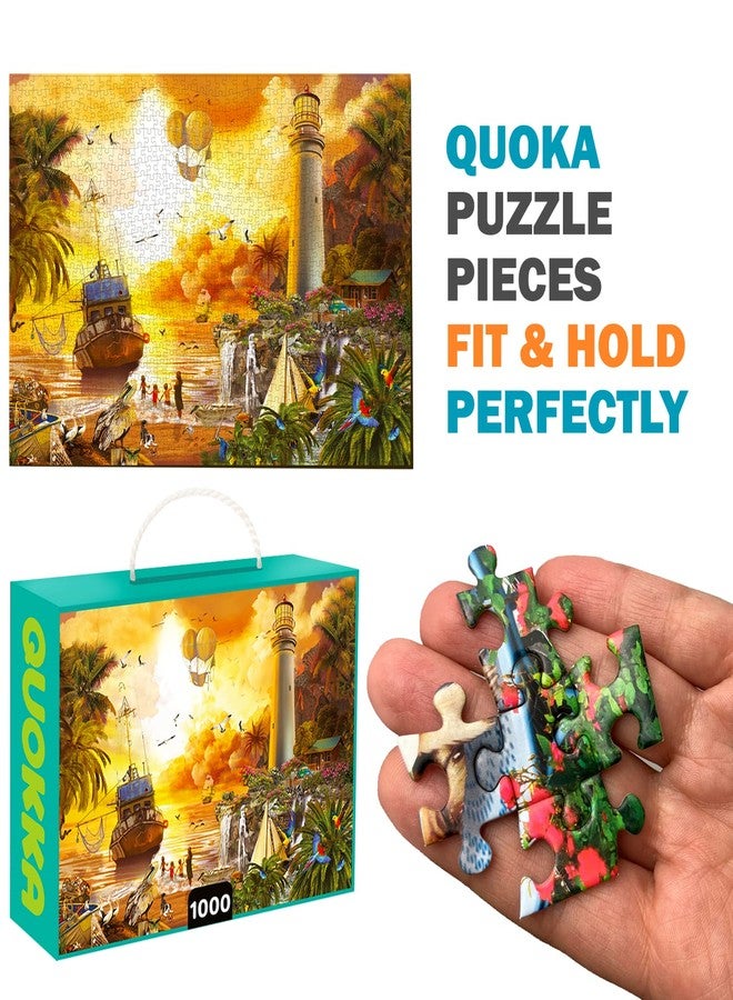 QUOKKA 1000 Piece Jigsaw Puzzle for Adults − Pack of Unique Adult Puzzles by − Enjoy Market, Lighthouse and Camping Designs for Women Men and Kids Ages 8-10-12 (Set of 3 Puzzles) - Image 3