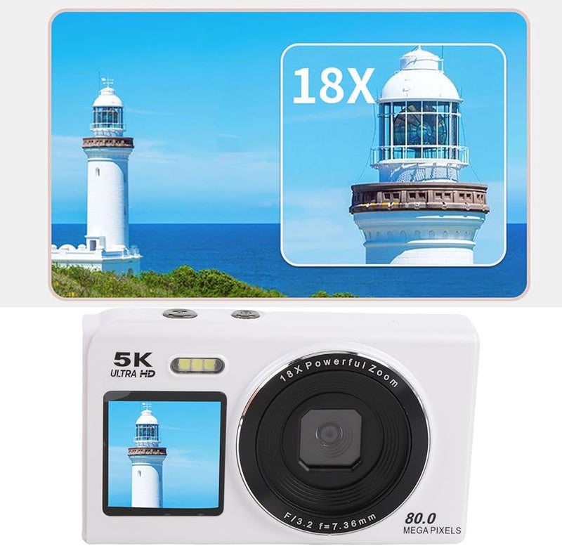 Vbestlife 5K كاميرا مدونة ثنائية الشاشة مع واي فاي 80 ميجابكسل تكبير 18x تركيز تلقائي كاميرا رقمية مدمجة 32 جيجابايت أبيض - Image 4