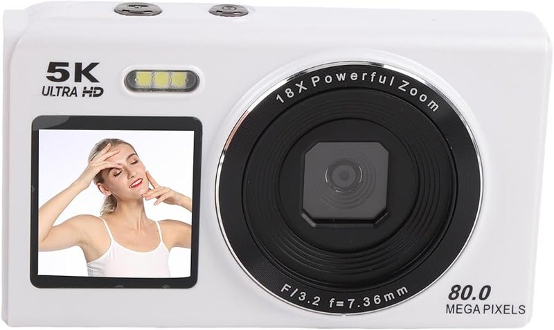 Vbestlife 5K كاميرا مدونة ثنائية الشاشة مع واي فاي 80 ميجابكسل تكبير 18x تركيز تلقائي كاميرا رقمية مدمجة 32 جيجابايت أبيض - Image 2