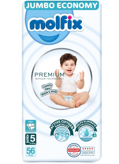 Molfix Premium Oxygen - Baby Diapers - Jumbo Pack - Junior Size 5-56 Pieces