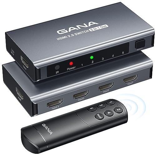 GANA HDMI Switch 5 in 1 Out 4K@60Hz, GANA HDMI Splitter Switcher with Remote, Aluminum HDMI 2.0 Switch Box Hub for 3D, HDCP2.2, HDR, Compatible with Xbox, PS5/4/3,Fire Stick,Roku,Blu-Ray Player - Image 1