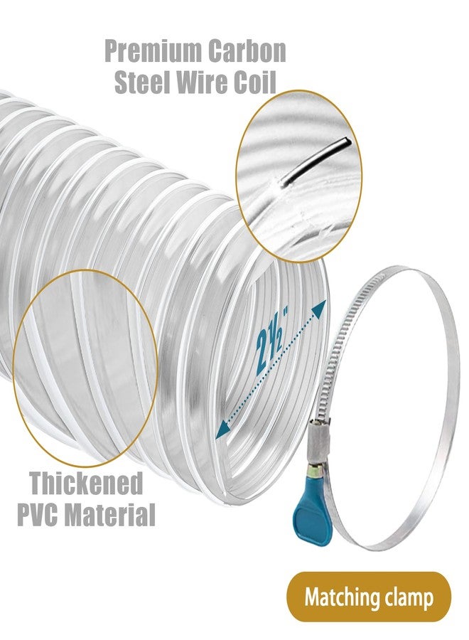 Oycevila 2 1/2" x 10' Flexible Clear PVC Dust Collection Hose - Puncture Resistant with Carbon Steel Wire Coil for Dust Collectors with 2 1/2" Ports - Image 2