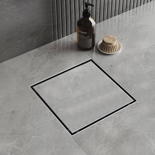 Ruhe® Tile Insert Floor Drain |8 x 8 Inches Waste Water Floor Drain for 13mm Tile | 304 Stainless Steel Invisible Shower Drain Channel with Stainless Steel Cockroach Trap - Image 1