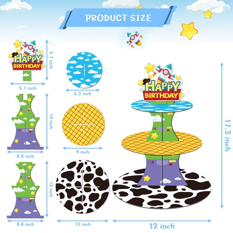 OULUN Cartoon Toy Inspired Story Cupcake Stand 12Inch Cardboard Cupcake Tray for Wedding Birthday Baby Shower Blue Sky White Clouds Birthday Party Supplies (Toy) - Image 5