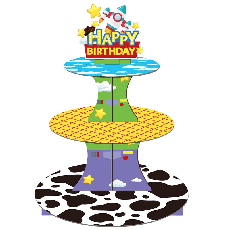 OULUN Cartoon Toy Inspired Story Cupcake Stand 12Inch Cardboard Cupcake Tray for Wedding Birthday Baby Shower Blue Sky White Clouds Birthday Party Supplies (Toy) - Image 1