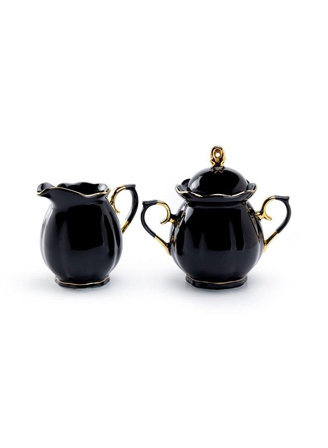 Grace Teaware Black Gold Scallop Fine Porcelain Sugar And Creamer Set - Image 2