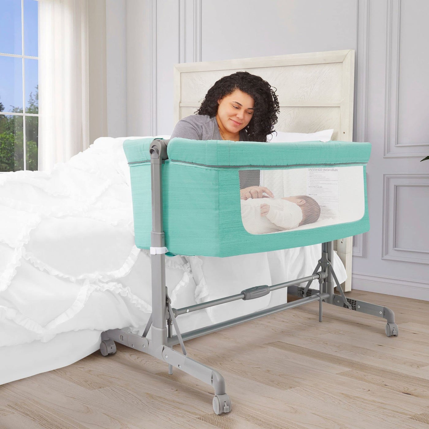 Dream On Me Zimal Bassinet and Bedside Sleeper in Mint Lightweight and Portable Baby Bassinet Breathable Mesh Panels Easy to Fold and Carry Travel Bassinet JPMA Certified