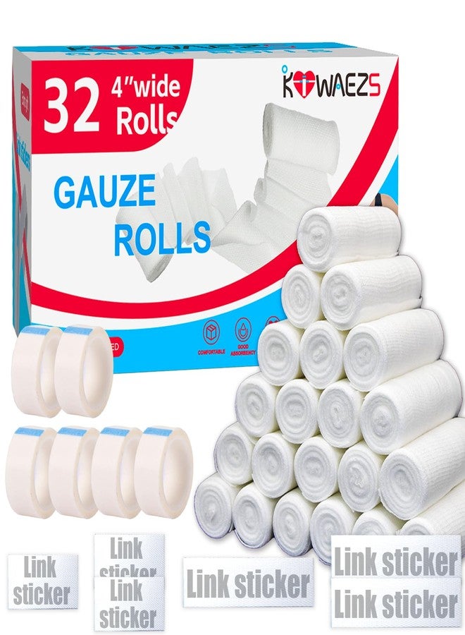 KIWAEZS 32 Pack Gauze Rolls Bandages 4 ” x 4.1 yd Premium Quality Lint and Latex-Free Conforming Stretch Designed for Effective Wound Care for Wound Dressing Support (Individually Packed - Image 1