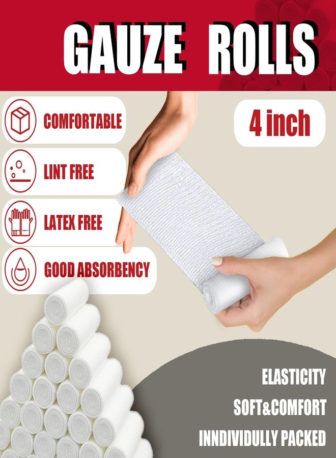 KIWAEZS 32 Pack Gauze Rolls Bandages 4 ” x 4.1 yd Premium Quality Lint and Latex-Free Conforming Stretch Designed for Effective Wound Care for Wound Dressing Support (Individually Packed - Image 2