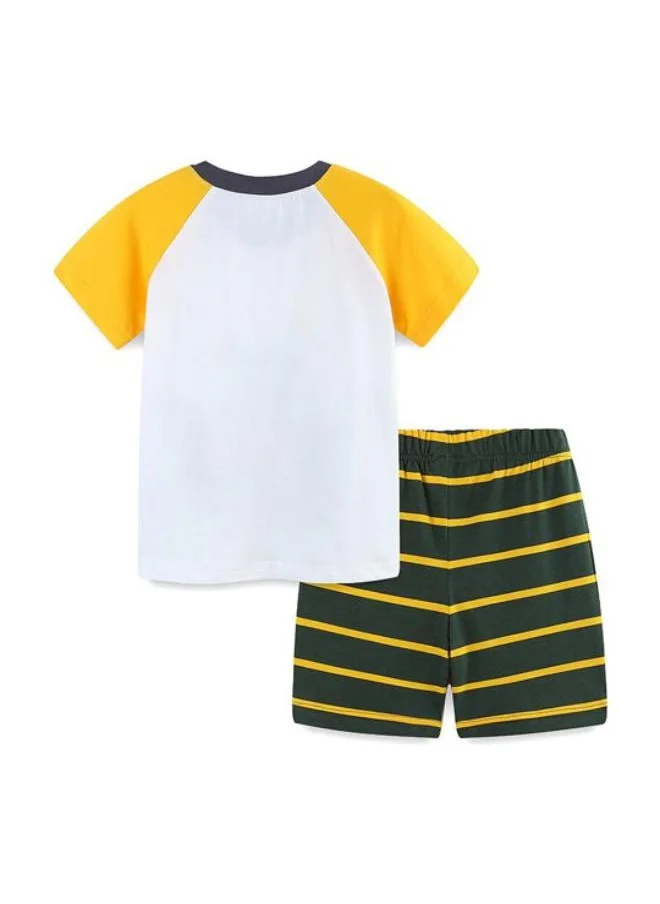 YUNIQEE White Crew Neck Short Sleeve Printed Tshirt & Shorts