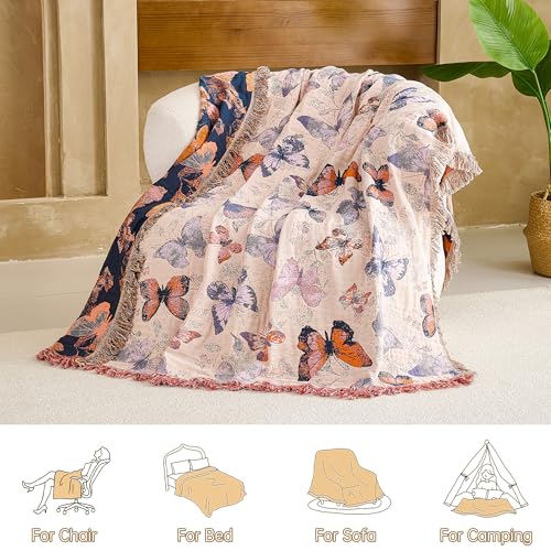 VANJOROY Boho Throw Blanket 100 Organic Cotton Breathable Ultra Soft 60 x 80 Bed Quilt Throw All Season Floral Rustic Farmhouse Decor Luxury Reversible Blanket for Sofa Couch Chair and Gift - Image 3