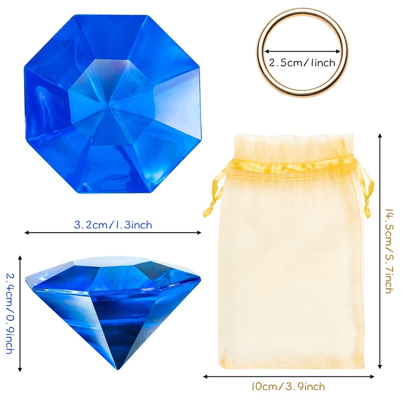 PANTIDE 35Pcs Acrylic Diamond Gems Jewels Alloy Gold Round Ring Set the Blue Hedgehog Chaos Emeralds Power Rings Party Favor Supplies Cake Decoration Pirate Treasure Chest Hunt with Bag - Image 2