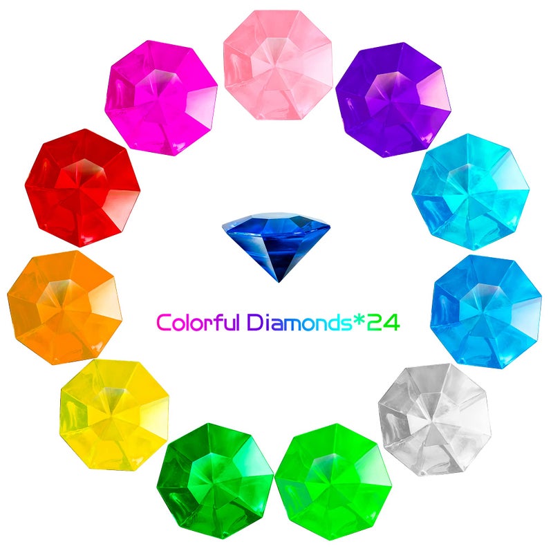 PANTIDE 35Pcs Acrylic Diamond Gems Jewels Alloy Gold Round Ring Set the Blue Hedgehog Chaos Emeralds Power Rings Party Favor Supplies Cake Decoration Pirate Treasure Chest Hunt with Bag - Image 3