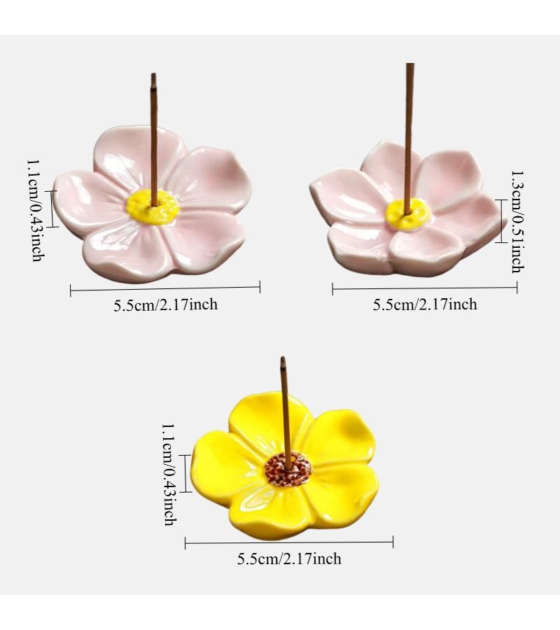 2 Piece Handmade Pink Ceramic Incense Holders Cherry Blossom Lotus Design for Meditation Relaxation - Image 3