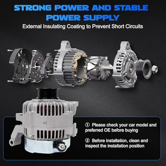 YOMALL Alternator 13873 136Amp 6-Groove Pulley for 2001-2006 Dakota 4.7L & 3.7L, for 2001-2003 Grand Cherokee 4.7L, for 2003-2006 Liberty 3.7L, for 2006 Raider 3.7L & 4.7L Alternator 13873N 56028692AA - Image 5