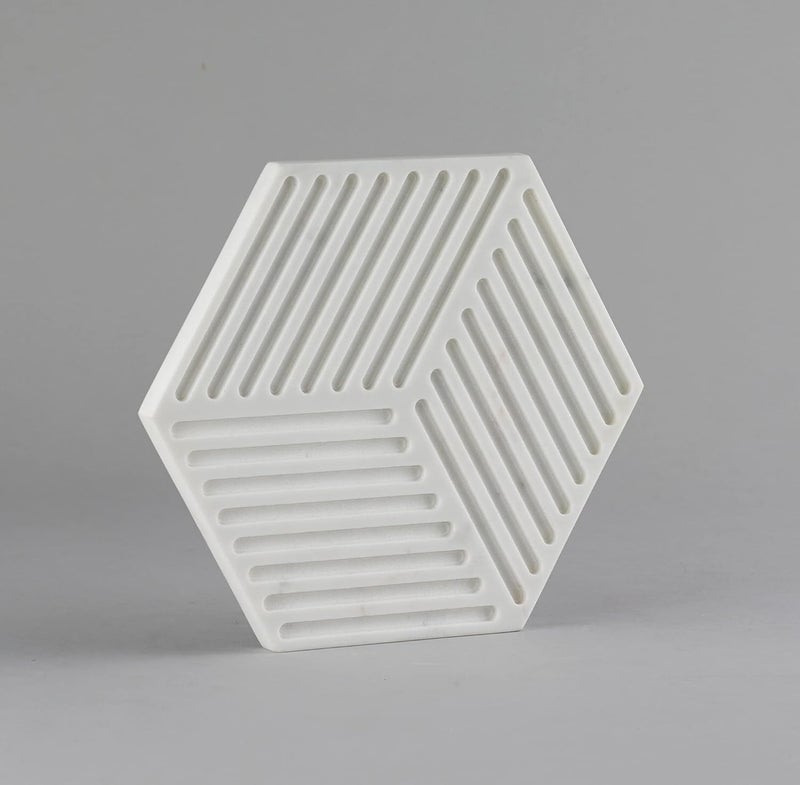 Stone Essential White Marble Hexagon TrivetBig CoasterHot Plate for Kitchen Office Decoration and Gift - Image 3