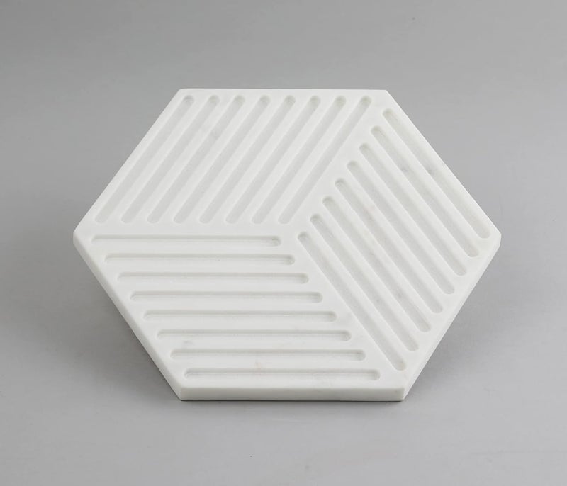 Stone Essential White Marble Hexagon TrivetBig CoasterHot Plate for Kitchen Office Decoration and Gift - Image 2