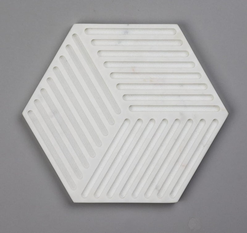 Stone Essential White Marble Hexagon TrivetBig CoasterHot Plate for Kitchen Office Decoration and Gift - Image 1