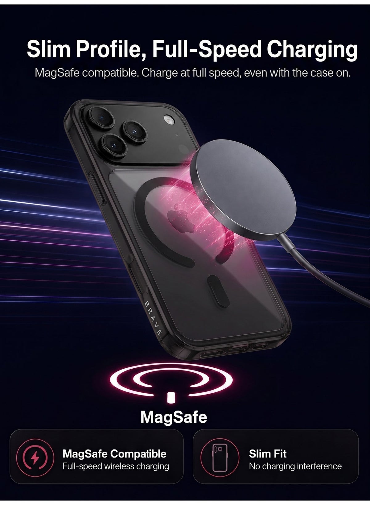 Brave Magsafe Shockproof Case With 15Ft Drop Protection For Iphone 18 Pro - Clear Black