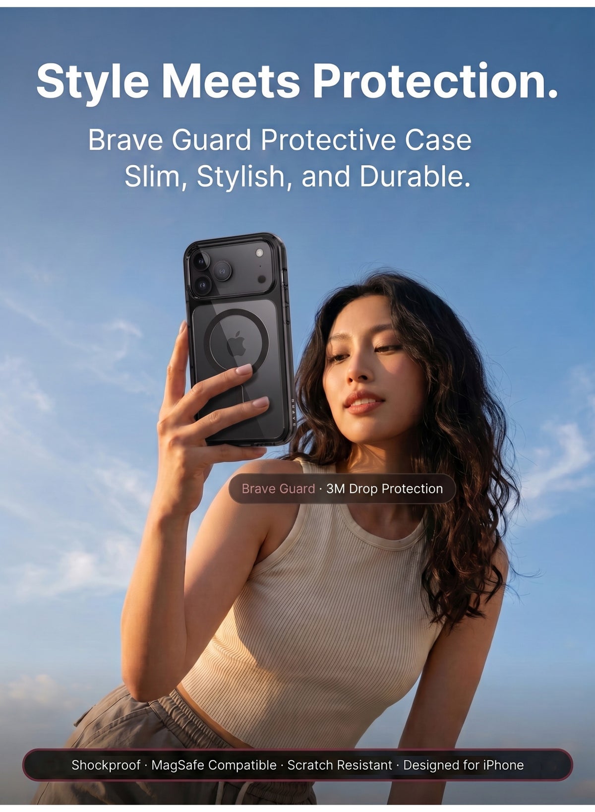 Brave Magsafe Shockproof Case With 15Ft Drop Protection For Iphone 18 Pro - Clear Black