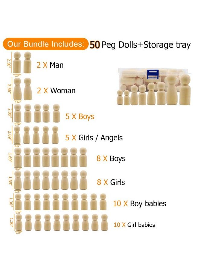 Abnaok 50 Pack Unfinished Wooden Peg Dolls Abnaok Peg People Doll Bodies Wooden Figures Decorative Peg Doll People For Kids Diy Art Craft Painting Peg Game Home Party Decor Assorted Shapes And Sizes - Image 3