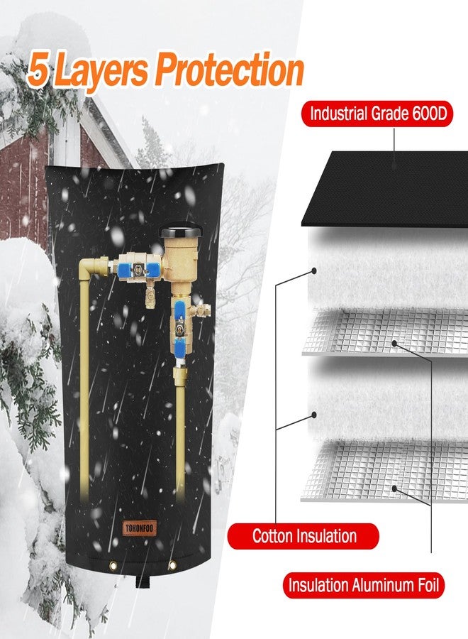 TOHONFOO Backflow Preventer Pipe Insulation Cover (5°F) - Irrigation Sprinkler Valve Insulated Pouch - Water Well Pump Cover - Sturdy 5 Layers for Winter Freeze Protection, 14" W x 26" H, Black - Image 5