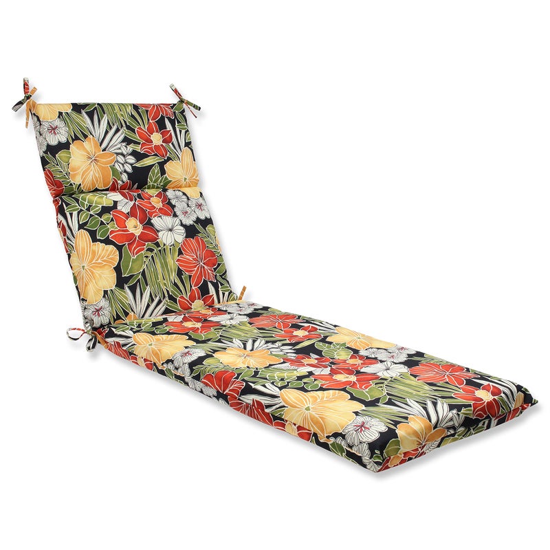 Pillow Perfect Pillow Perfect Tropic Floral IndoorOutdoor Split Back Chaise Lounge Cushion with Ties Plush Fiber Fill Weather and Fade Resistant 725 x 21 BlackGreen Clemens 1 Count 