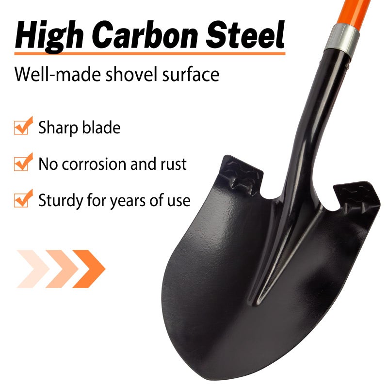VNIMTI Heavy Duty Gardening Shovel, 56 Inch Round Blade with Fiberglass Handle (Orange) - Image 2