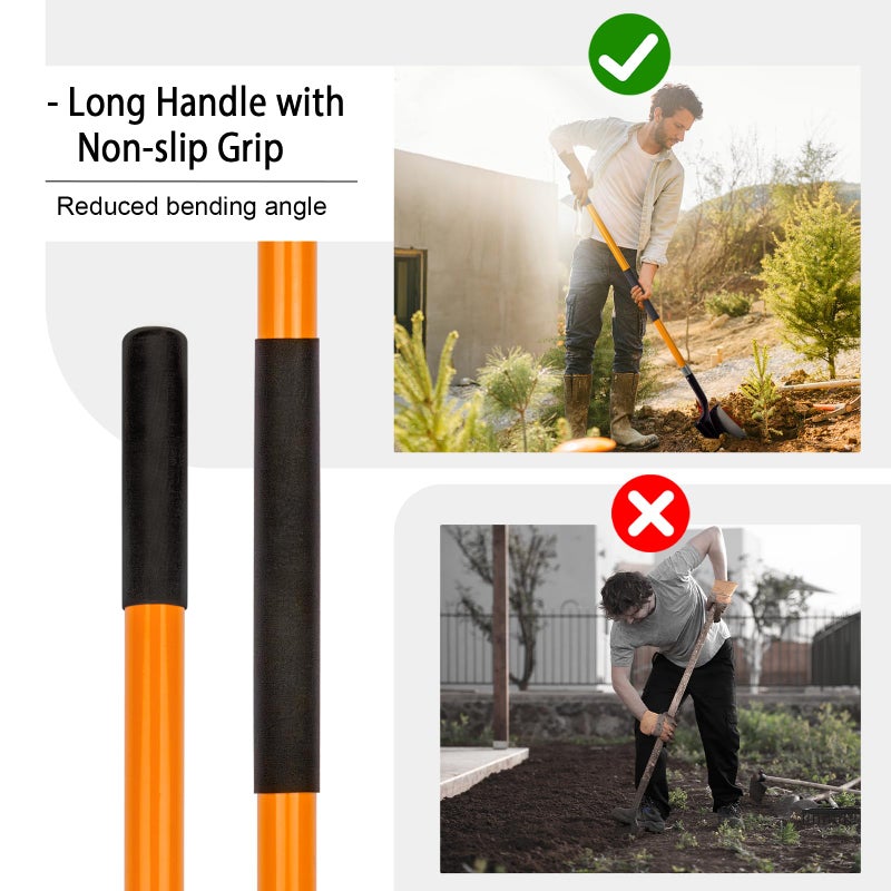 VNIMTI Heavy Duty Gardening Shovel, 56 Inch Round Blade with Fiberglass Handle (Orange) - Image 5