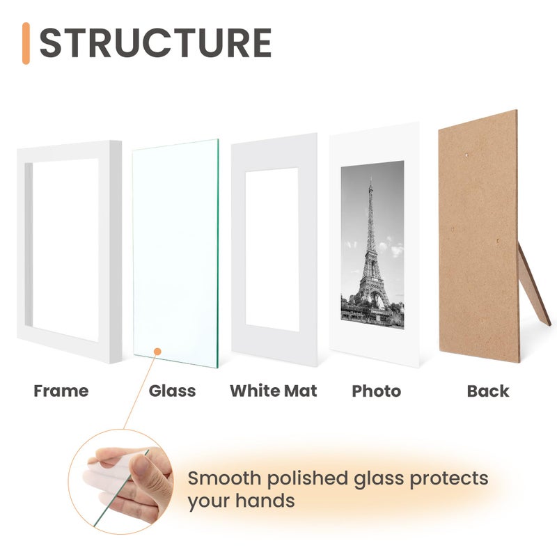 upsimples upsimples 8.5x11 Picture Frame Set of 10  Display Pictures 6x8 with Mat or 8.5x11 without Mat  Multi Photo Frames Collage for Wall or Tabletop Display  Real Glass  White - Image 4