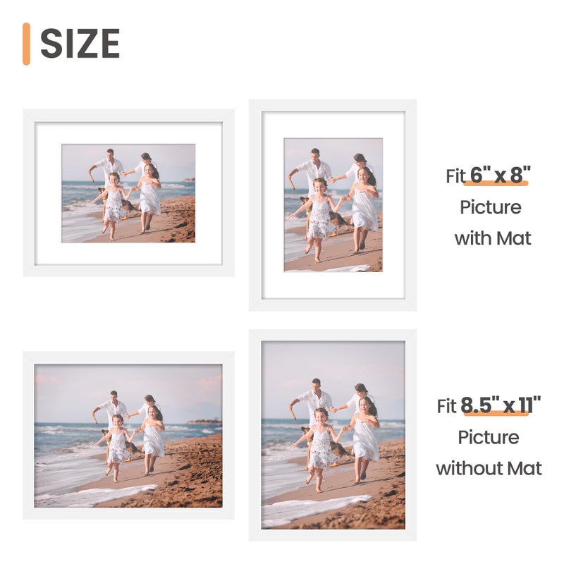 upsimples upsimples 8.5x11 Picture Frame Set of 10  Display Pictures 6x8 with Mat or 8.5x11 without Mat  Multi Photo Frames Collage for Wall or Tabletop Display  Real Glass  White - Image 5