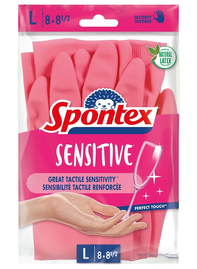 Spontex Sensitive Large Gloves Natural & Synthetic Latex Pink - Image 1