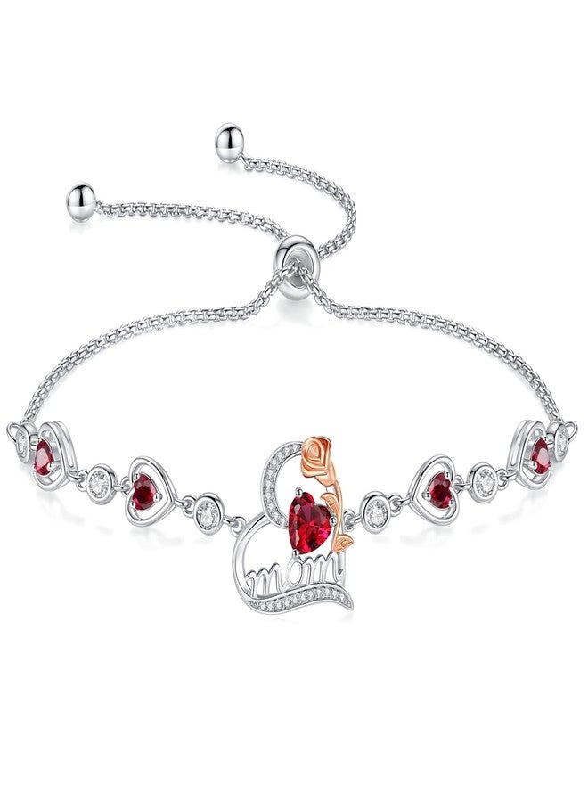 FANCIME Mom Birthstone Bracelet for Women Garnet Rose Heart Bracelet Mothers Day January Jewelry Gifts for Grandmother Wife, 9 Inches Adjustable - Image 1