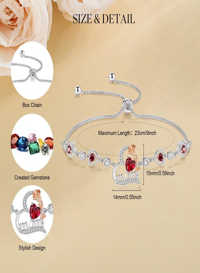 FANCIME Mom Birthstone Bracelet for Women Garnet Rose Heart Bracelet Mothers Day January Jewelry Gifts for Grandmother Wife, 9 Inches Adjustable - Image 2