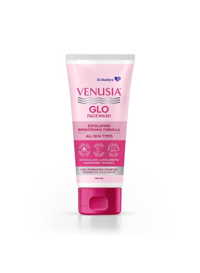 VENUSIA Dr. Reddy's Venusia Glo Facewash | Exfoliating & Brightening Formula | Reduces Dark Spots & Gives Instant Glow from 1st wash | Enriched with Glycolic Acid, Alpha Arbutin, Niacinamide, Vitamin E, Ceramides - Oats - HA complex | All Skin Type | 100g - Image 1