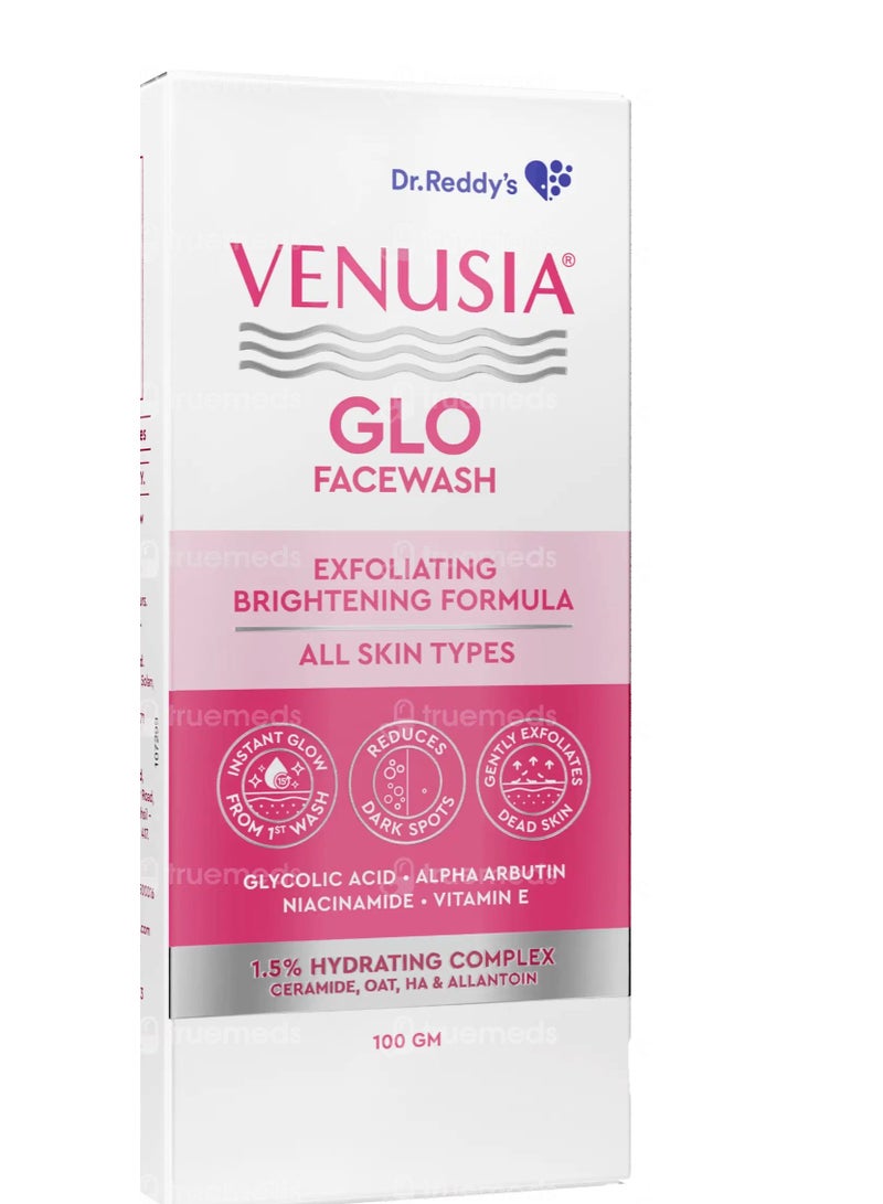 VENUSIA Dr. Reddy's Venusia Glo Facewash | Exfoliating & Brightening Formula | Reduces Dark Spots & Gives Instant Glow from 1st wash | Enriched with Glycolic Acid, Alpha Arbutin, Niacinamide, Vitamin E, Ceramides - Oats - HA complex | All Skin Type | 100g - Image 2