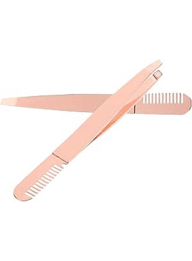 Professional Stainless Steel Slant Tip Eyebrow Tweezers 2 Pack Rose Gold For Hair Removal - Image 1