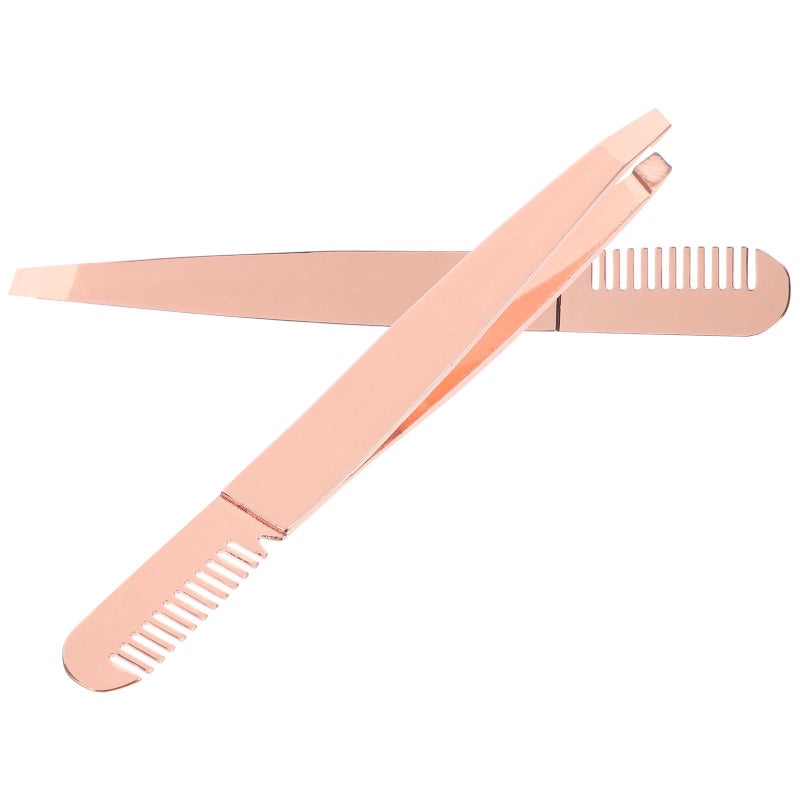 Professional Stainless Steel Slant Tip Eyebrow Tweezers 2 Pack Rose Gold For Hair Removal - Image 2