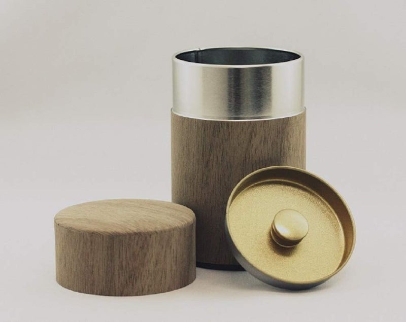 KOTODO Natural Wood Tea Tin Canister : Walnut/Long 3.5oz (100g)  Japan - Image 1