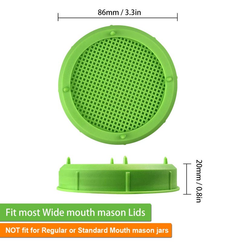 Picowe Plastic Sprouting Lids, Sprouting Jar Strainer Lid, for 86mm Wide Mouth Mason Jars, Canning Jars, Suit for Grow Bean Sprouts, Alfalfa, Salad Sprouts(8 Pack,Green) - Image 2