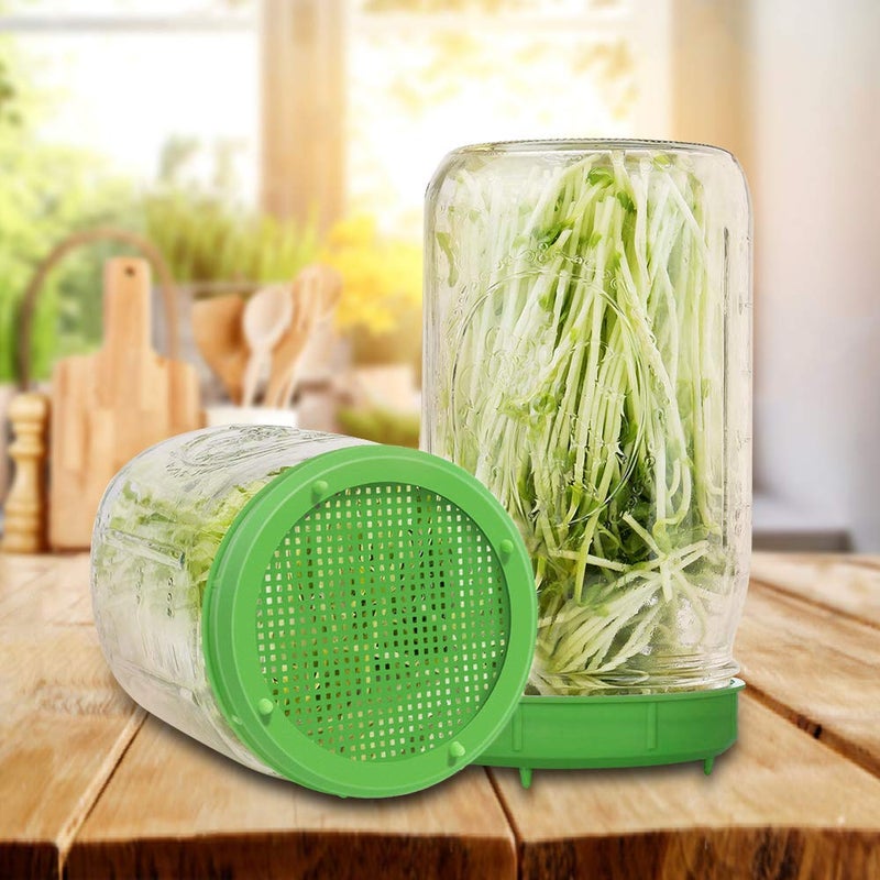 Picowe Plastic Sprouting Lids, Sprouting Jar Strainer Lid, for 86mm Wide Mouth Mason Jars, Canning Jars, Suit for Grow Bean Sprouts, Alfalfa, Salad Sprouts(8 Pack,Green) - Image 4