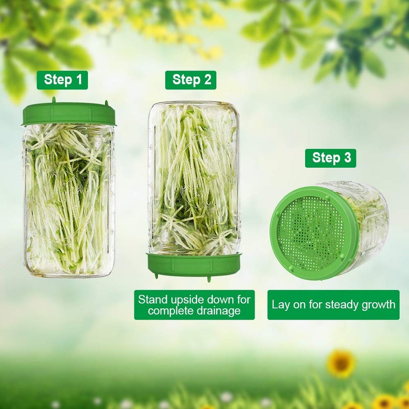 Picowe Plastic Sprouting Lids, Sprouting Jar Strainer Lid, for 86mm Wide Mouth Mason Jars, Canning Jars, Suit for Grow Bean Sprouts, Alfalfa, Salad Sprouts(8 Pack,Green) - Image 5