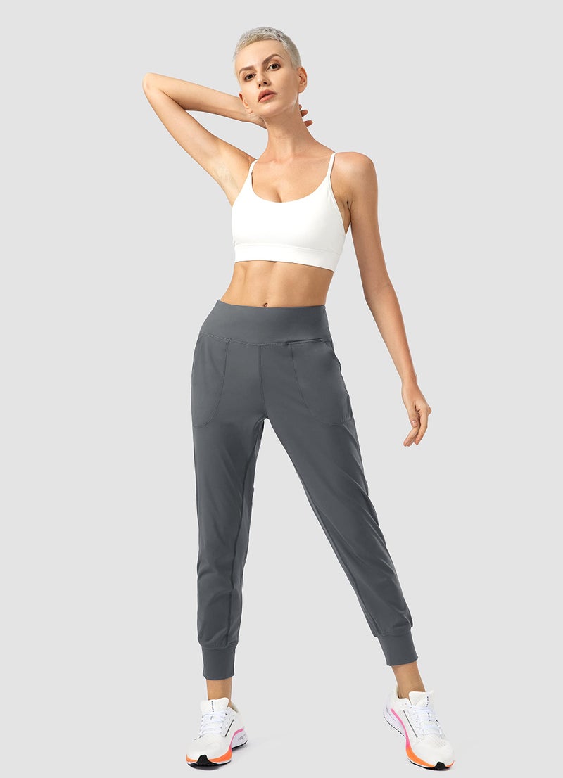 Soothfeel Women's Joggers with Zipper Pockets High Waisted Athletic Workout Yoga Pants Joggers for Women Petite (Dark Grey, L) - Image 5