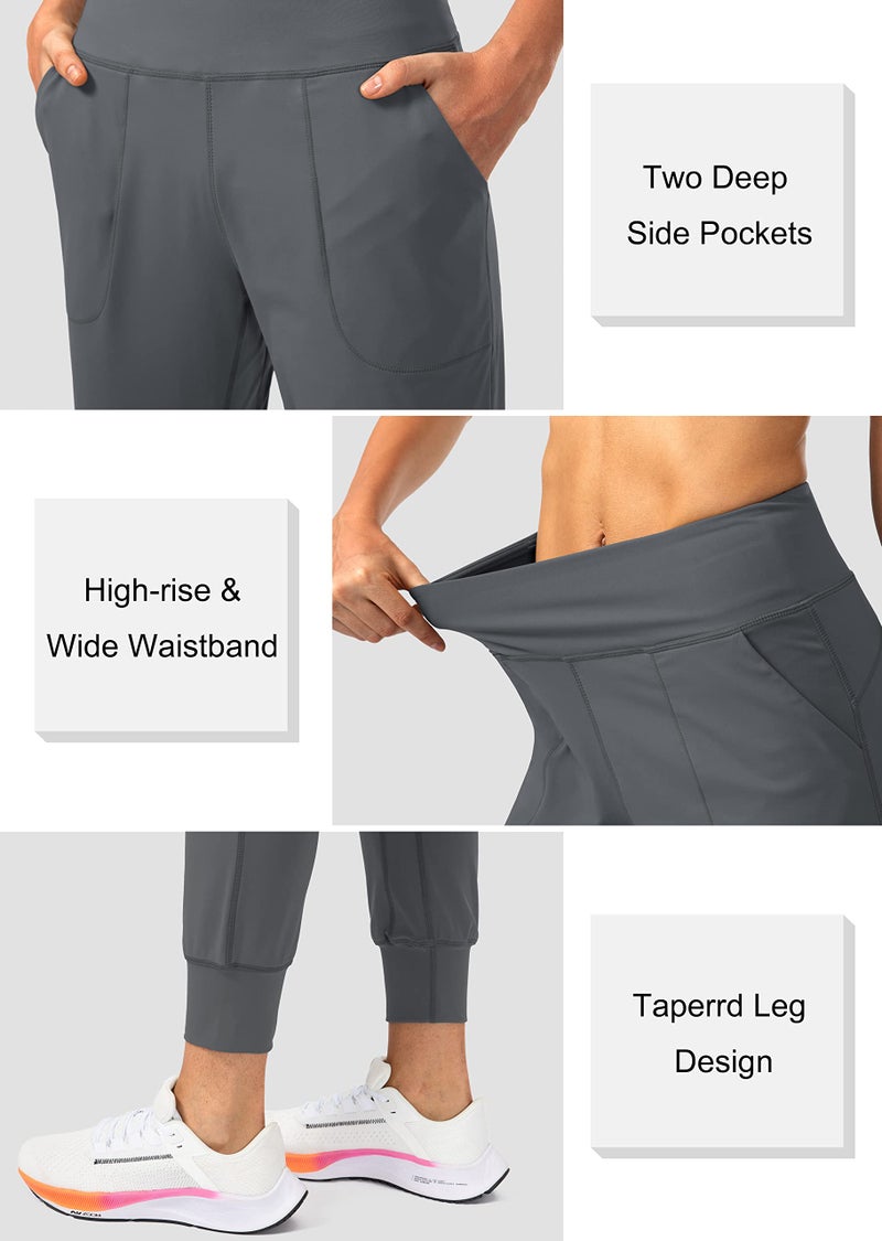 Soothfeel Women's Joggers with Zipper Pockets High Waisted Athletic Workout Yoga Pants Joggers for Women Petite (Dark Grey, L) - Image 4