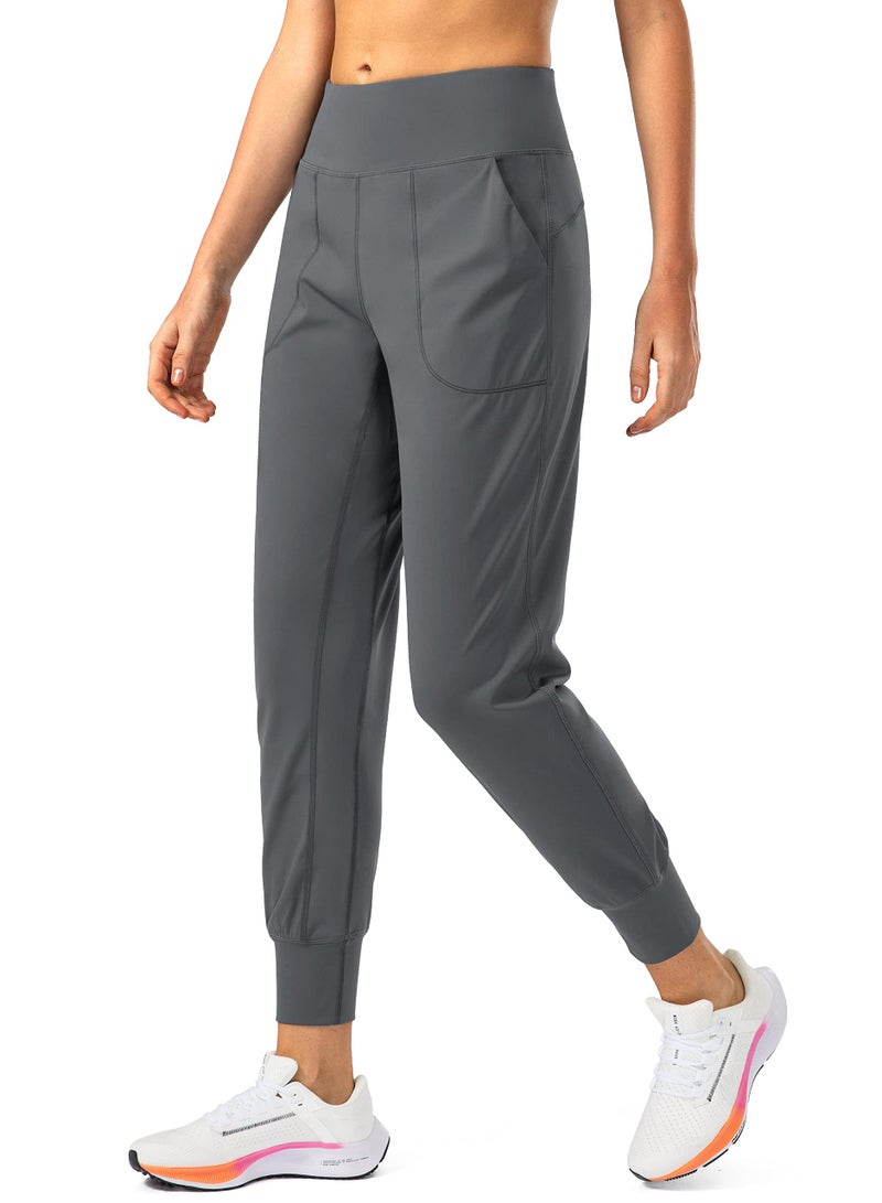 Soothfeel Women's Joggers with Zipper Pockets High Waisted Athletic Workout Yoga Pants Joggers for Women Petite (Dark Grey, L) - Image 1