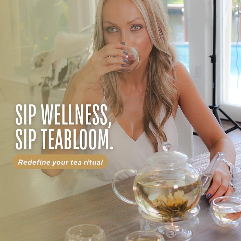 Teabloom Flowering Tea - 12 Unique Varieties of Fresh Blooming Tea Flowers - Hand-Tied Natural Green Tea Leaves & Edible Flowers - 12-Pack Gift Canister - 36 Steeps, Makes 250 Cups - Image 4