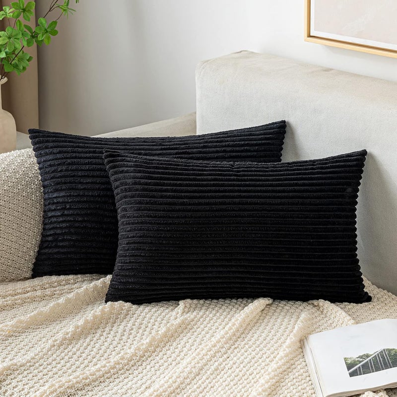 EMEMA Corduroy Cushion Cover Decorative Cushion Cover Sofa Cushion 40 x 60 cm Corduroy Cushion Cover Decorative Soft Decorative Cushion Covers Cushion for Sofa Armchair Home Bedroom Black - Image 1