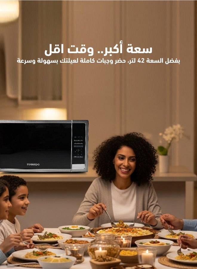 Tornado 42 Liters Digital Microwave Oven 3 in 1 with Grill function 10 Power Levels, 1000W, Touch Control panel, Child-Safety-Lock, Defrost Function, 8 Auto cooking function, Silver, TWDG-42-S-S - Image 2